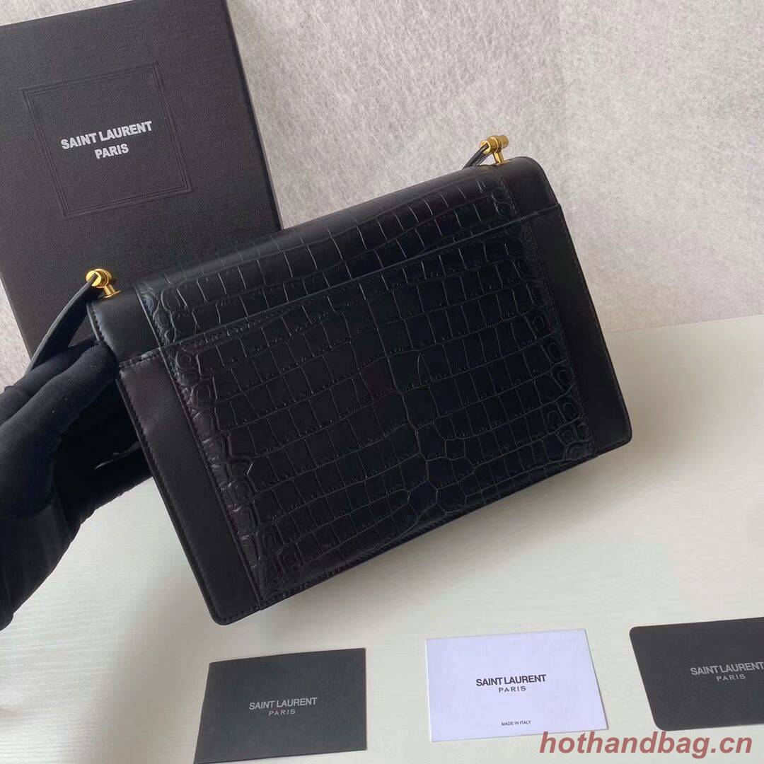 Yves Saint Laurent GABY SATCHEL IN CROCODILE-EMBOSSED LACQUERED LEATHER AND LAMBSKIN 695724 black Yves Saint Laurent GABY SATCHEL IN CROCODILE-EMBOSSED LACQUERED LEATHER AND LAMBSKIN 695724 black