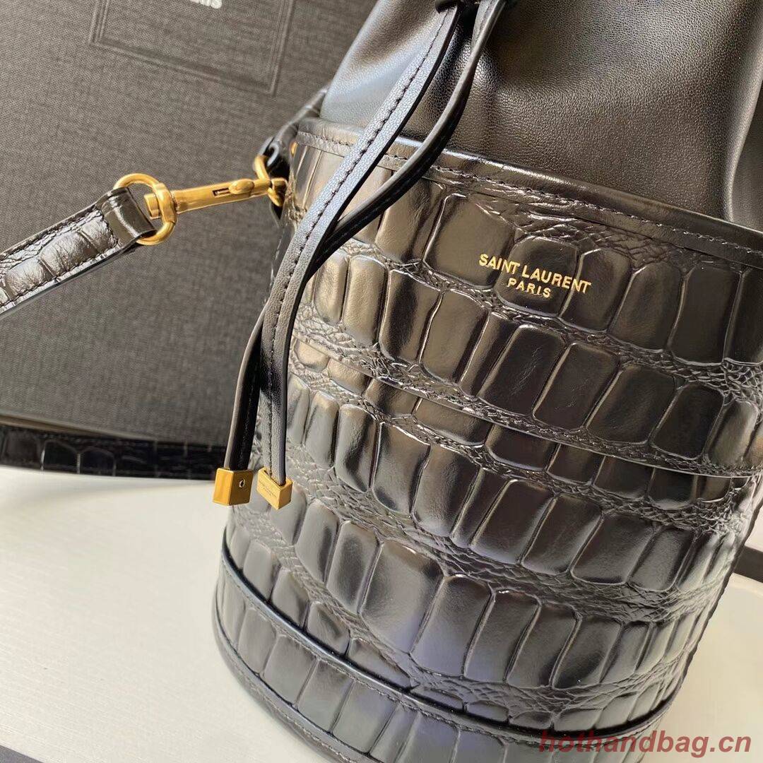 Yves Saint Laurent IN CROCODILE-EMBOSSED LACQUERED LEATHER AND LAMBSKIN Y677825 black Yves Saint Laurent IN CROCODILE-EMBOSSED LACQUERED LEATHER AND LAMBSKIN Y677825 black