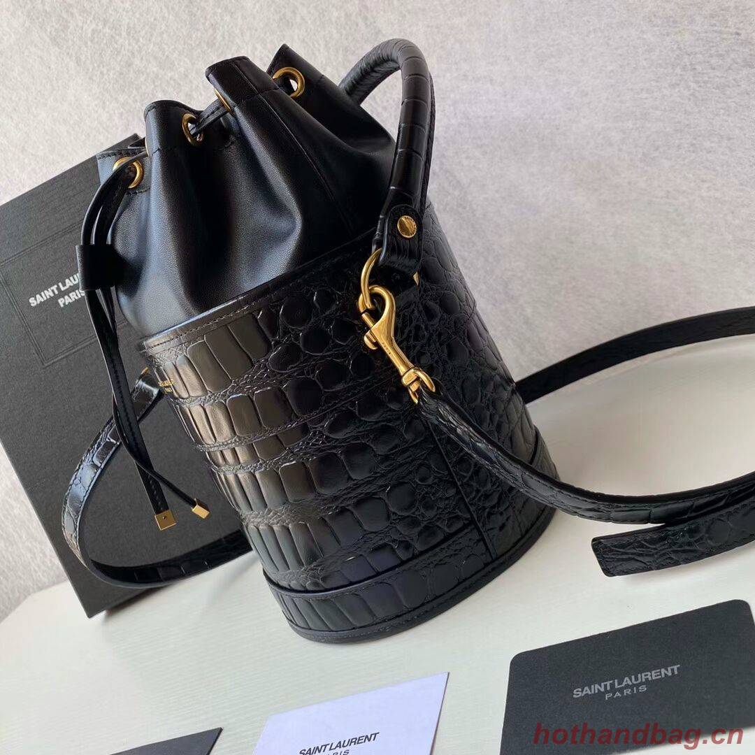 Yves Saint Laurent IN CROCODILE-EMBOSSED LACQUERED LEATHER AND LAMBSKIN Y677825 black Yves Saint Laurent IN CROCODILE-EMBOSSED LACQUERED LEATHER AND LAMBSKIN Y677825 black