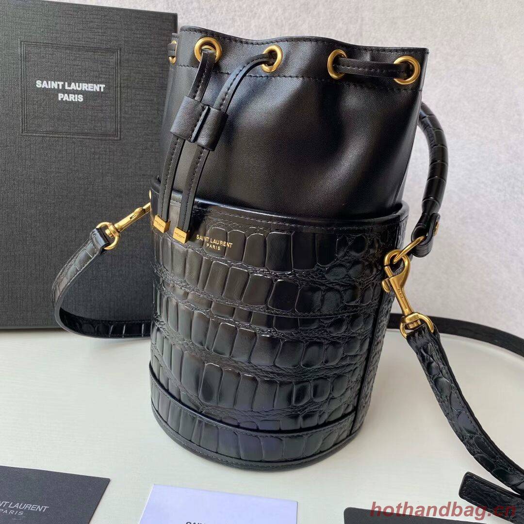 Yves Saint Laurent IN CROCODILE-EMBOSSED LACQUERED LEATHER AND LAMBSKIN Y677825 black Yves Saint Laurent IN CROCODILE-EMBOSSED LACQUERED LEATHER AND LAMBSKIN Y677825 black