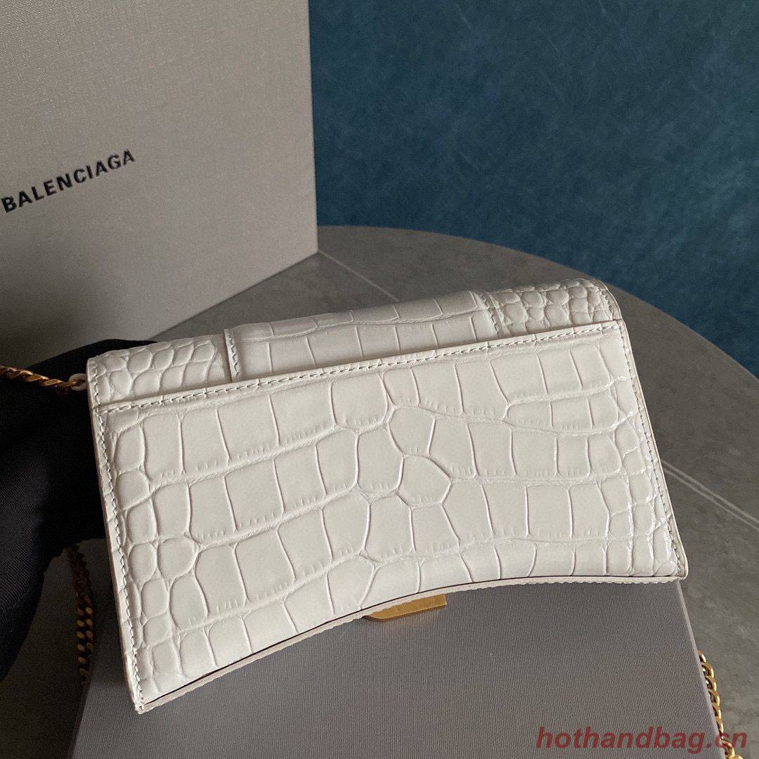 Balenciaga HOURGLASS Wallet With Chain Crocodile Embossed 656050 White Balenciaga HOURGLASS Wallet With Chain Crocodile Embossed 656050 White