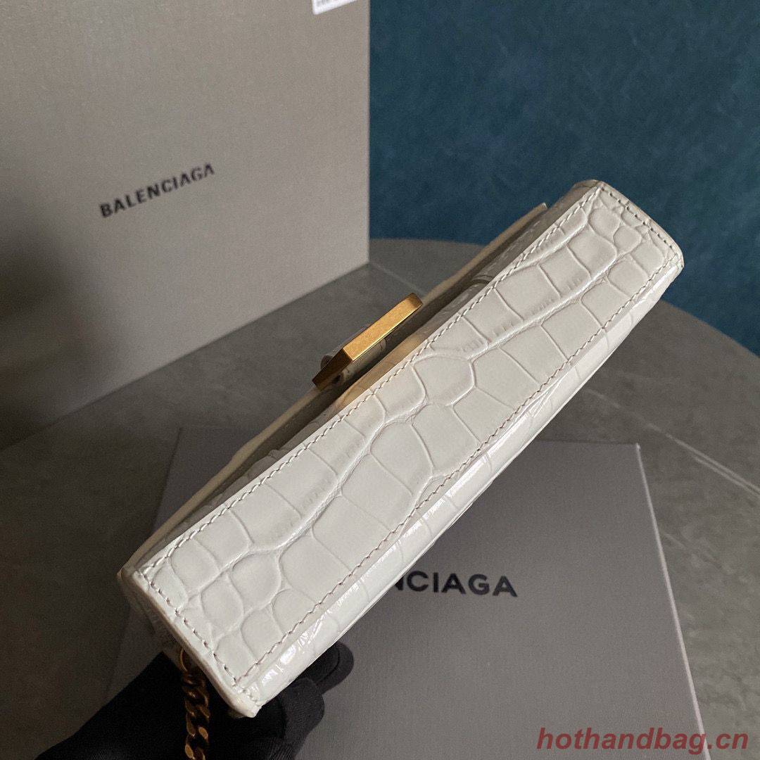Balenciaga HOURGLASS Wallet With Chain Crocodile Embossed 656050 White Balenciaga HOURGLASS Wallet With Chain Crocodile Embossed 656050 White