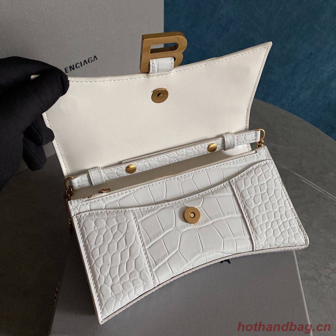 Balenciaga HOURGLASS Wallet With Chain Crocodile Embossed 656050 White Balenciaga HOURGLASS Wallet With Chain Crocodile Embossed 656050 White