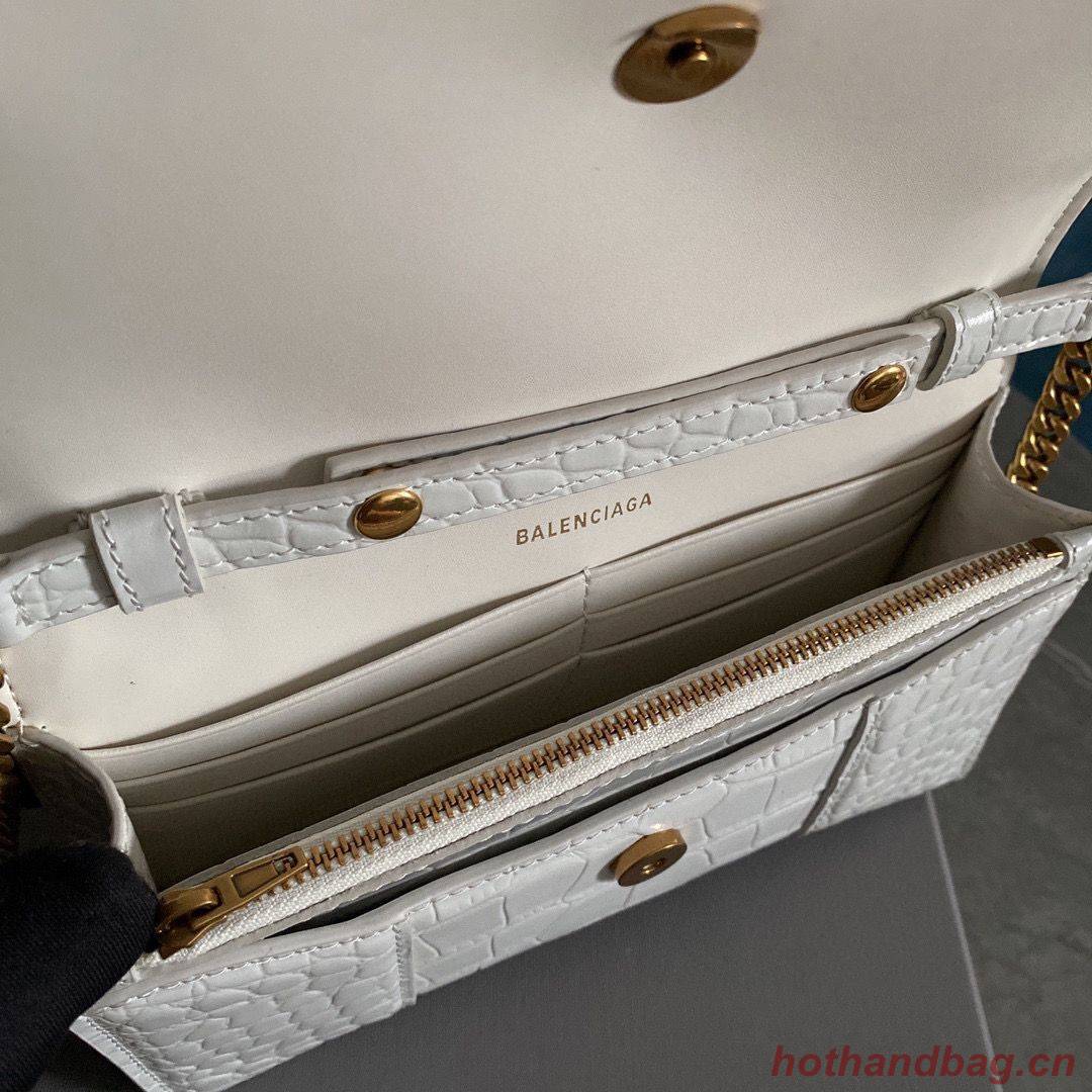 Balenciaga HOURGLASS Wallet With Chain Crocodile Embossed 656050 White Balenciaga HOURGLASS Wallet With Chain Crocodile Embossed 656050 White