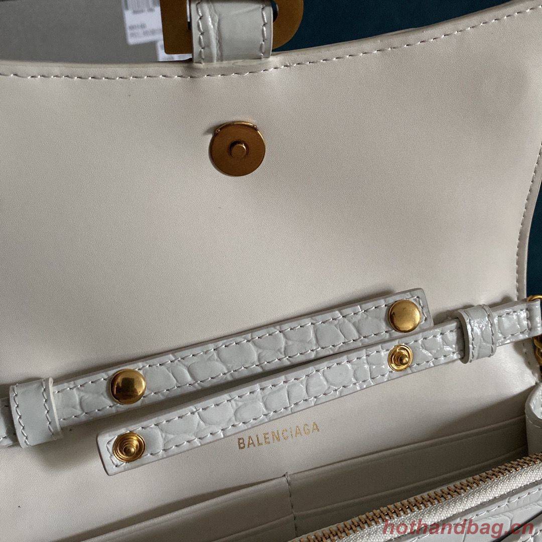 Balenciaga HOURGLASS Wallet With Chain Crocodile Embossed 656050 White Balenciaga HOURGLASS Wallet With Chain Crocodile Embossed 656050 White