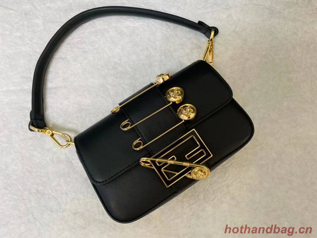Fendi Brooch mini baguette Fendace leather bag 8BS066A black Fendi Brooch mini baguette Fendace leather bag 8BS066A black