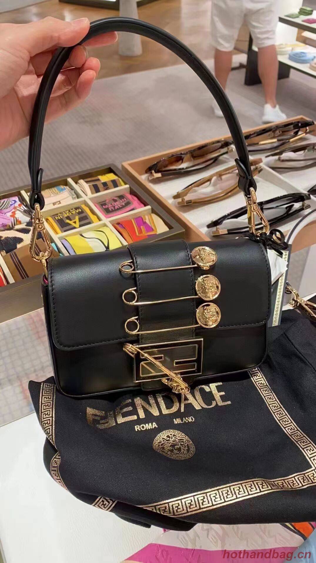 Fendi Brooch mini baguette Fendace leather bag 8BS066A black Fendi Brooch mini baguette Fendace leather bag 8BS066A black