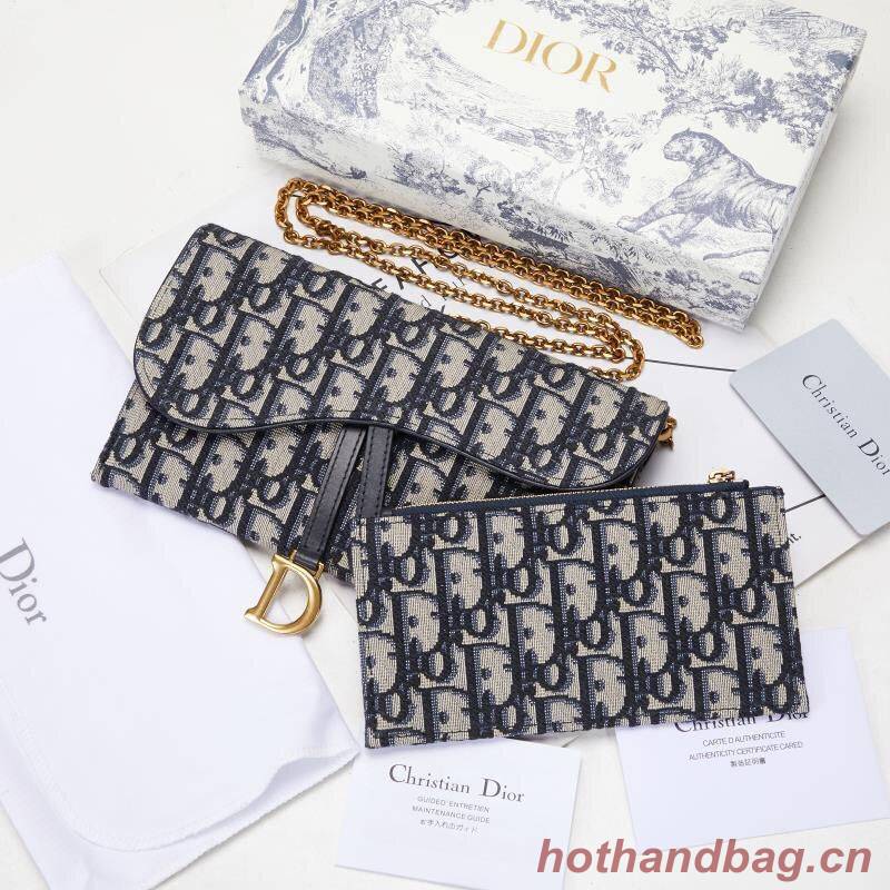 Dior SADDLE DENIM CANVAS Chain Clutch bag S5614 dark blue Dior SADDLE DENIM CANVAS Chain Clutch bag S5614 dark blue