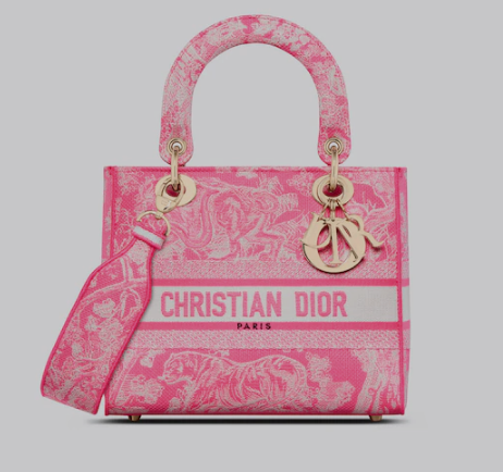 MEDIUM LADY D-LITE BAG Fluorescent Pink Toile de Jouy Reverse Embroidery M0565OROC MEDIUM LADY D-LITE BAG Fluorescent Pink Toile de Jouy Reverse Embroidery M0565OROC