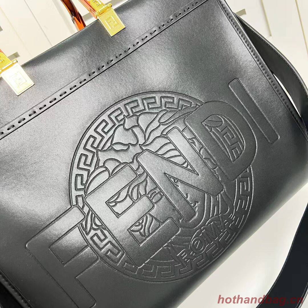 Fendi Sunshine Medium Fendace Printed black leather Logo shopper F0873 black Fendi Sunshine Medium Fendace Printed black leather Logo shopper F0873 black