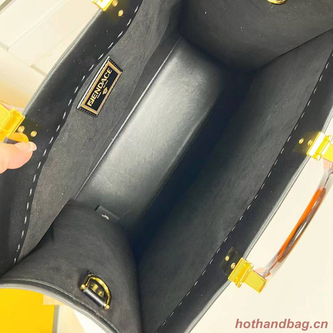 Fendi Sunshine Medium Fendace Printed black leather Logo shopper F0873 black Fendi Sunshine Medium Fendace Printed black leather Logo shopper F0873 black