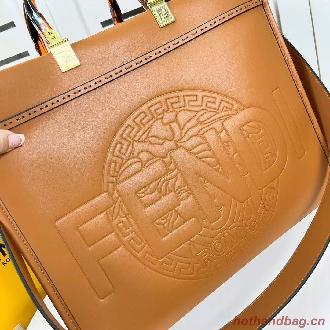 Fendi Sunshine Medium Fendace Printed black leather Logo shopper F0873 brown Fendi Sunshine Medium Fendace Printed black leather Logo shopper F0873 brown
