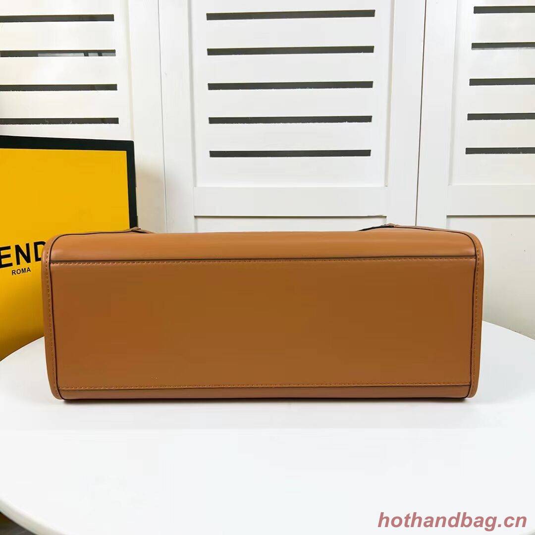 Fendi Sunshine Medium Fendace Printed black leather Logo shopper F0873 brown Fendi Sunshine Medium Fendace Printed black leather Logo shopper F0873 brown