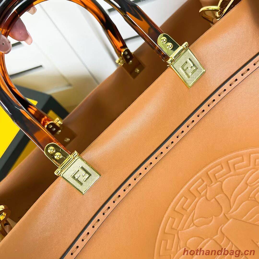 Fendi Sunshine Medium Fendace Printed black leather Logo shopper F0873 brown Fendi Sunshine Medium Fendace Printed black leather Logo shopper F0873 brown