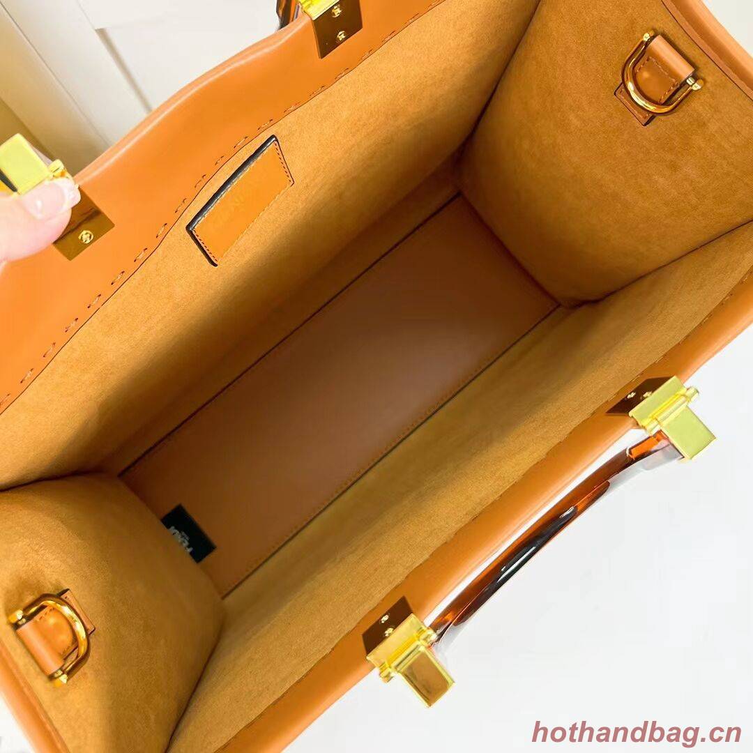 Fendi Sunshine Medium Fendace Printed black leather Logo shopper F0873 brown Fendi Sunshine Medium Fendace Printed black leather Logo shopper F0873 brown