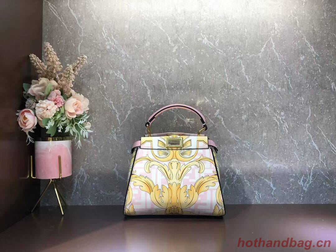 Fendi mini Peekaboo printed silk bag bag F1952 pink Fendi mini Peekaboo printed silk bag bag F1952 pink