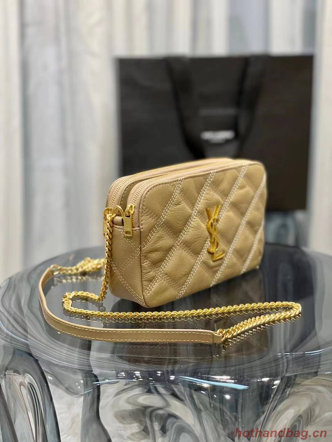 SAINT LAURENT MONOGRAM CHAIN WALLET IN LEATHER 655941 BEIGE SAINT LAURENT MONOGRAM CHAIN WALLET IN LEATHER 655941 BEIGE