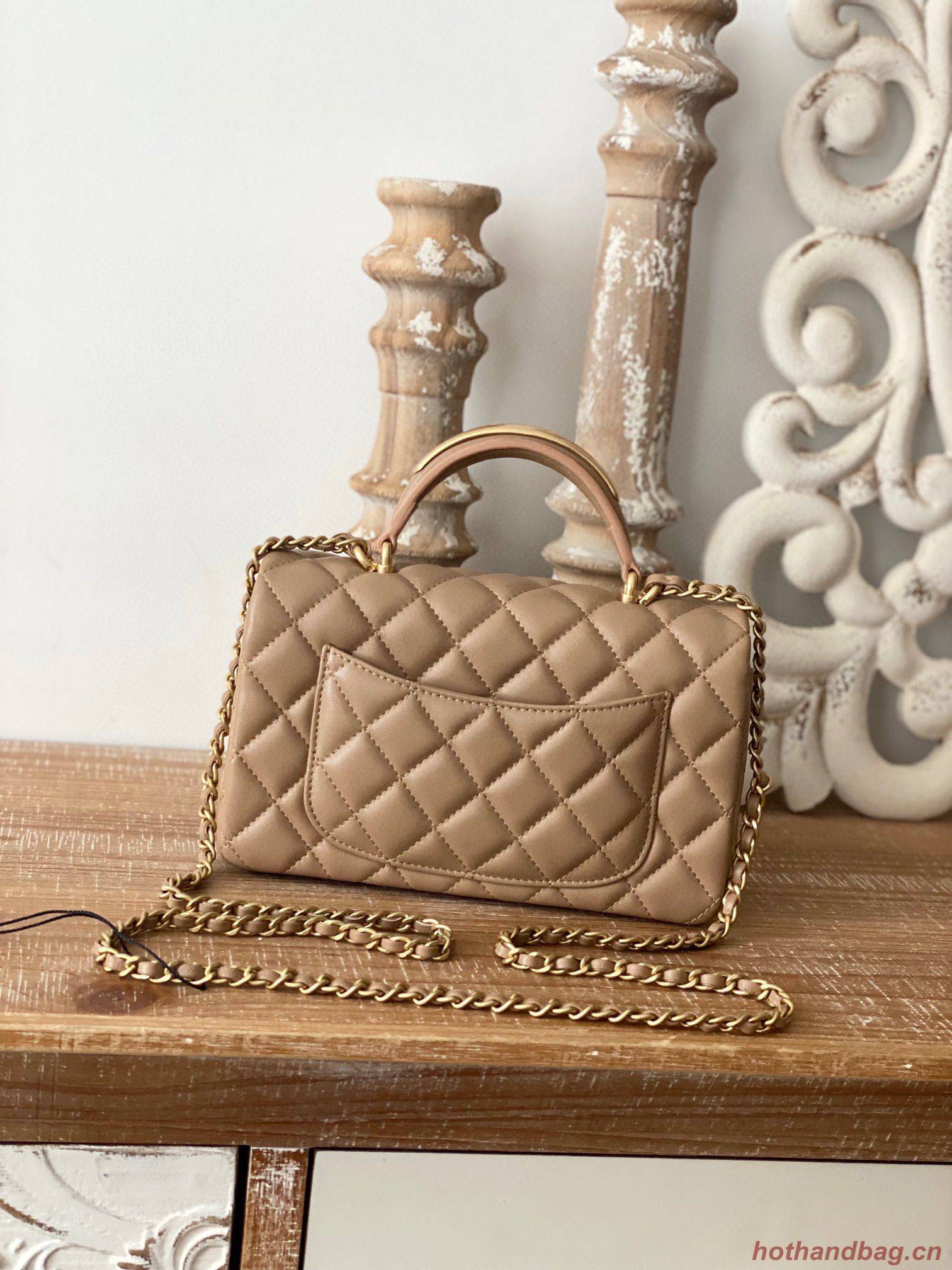 CHANEL 22B mini flap bag with Gold hardware top handle AS2431 Khaki CHANEL 22B mini flap bag with Gold hardware top handle AS2431 Khaki