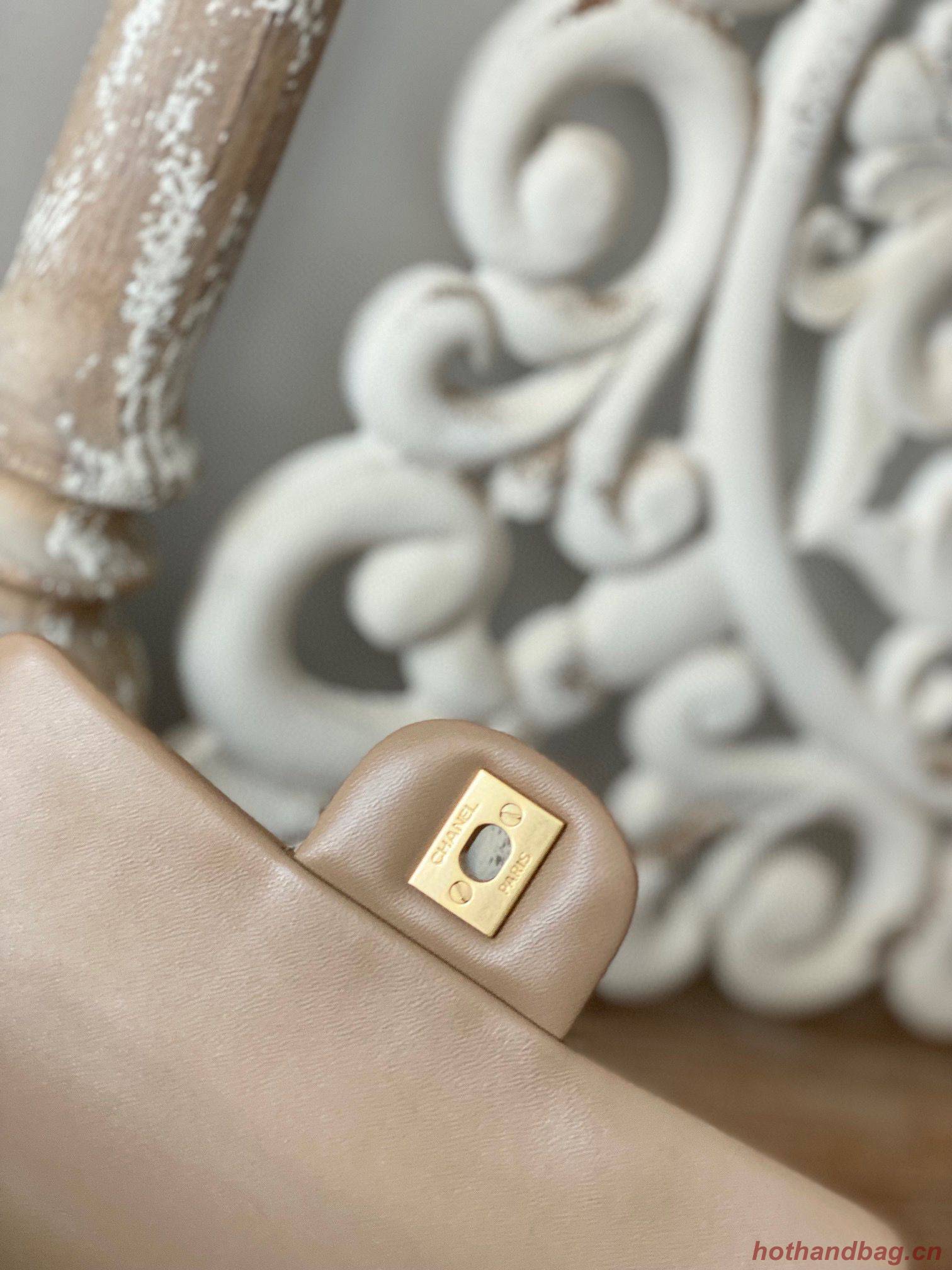 CHANEL 22B mini flap bag with Gold hardware top handle AS2431 Khaki CHANEL 22B mini flap bag with Gold hardware top handle AS2431 Khaki