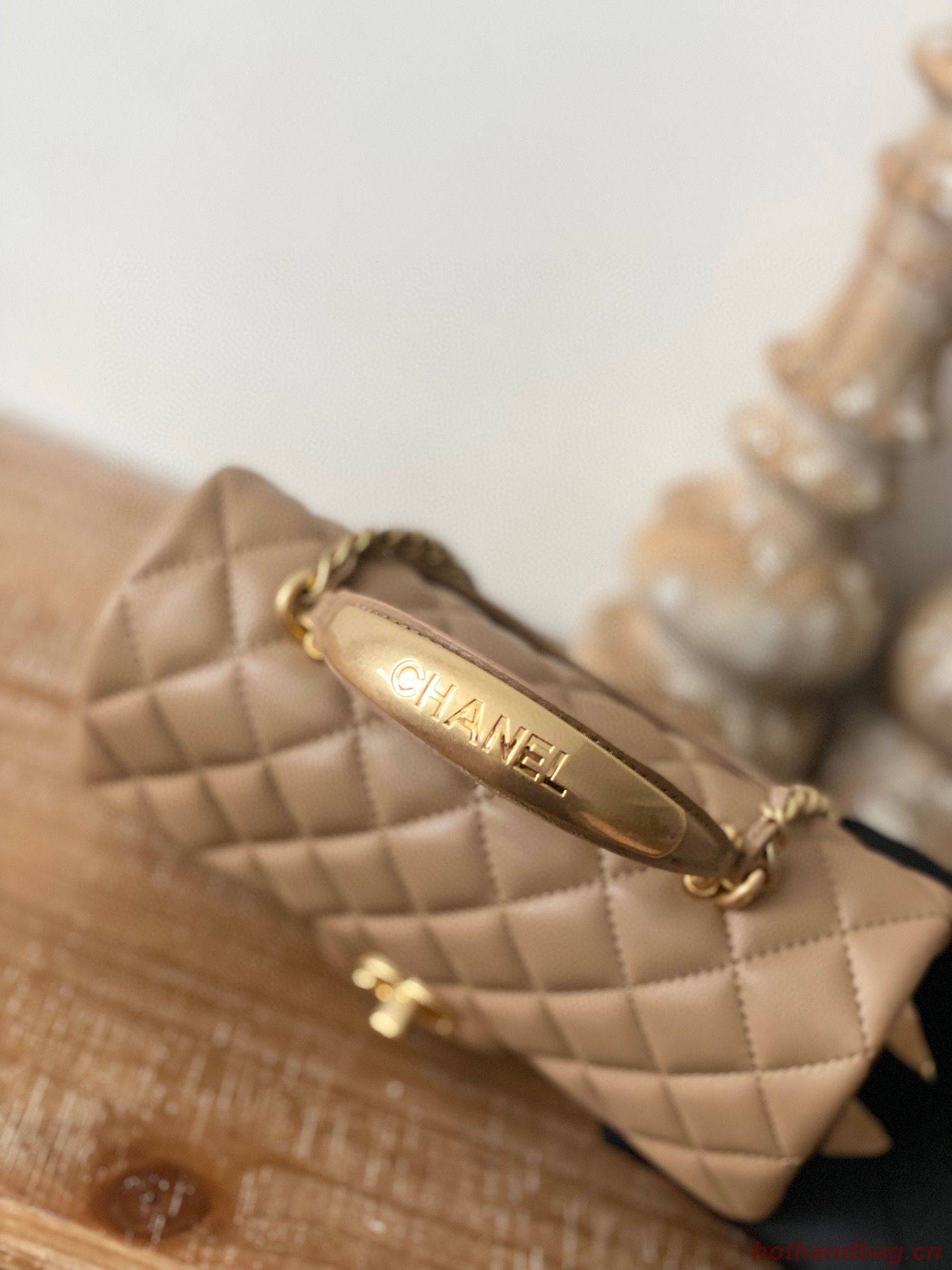 CHANEL 22B mini flap bag with Gold hardware top handle AS2431 Khaki CHANEL 22B mini flap bag with Gold hardware top handle AS2431 Khaki