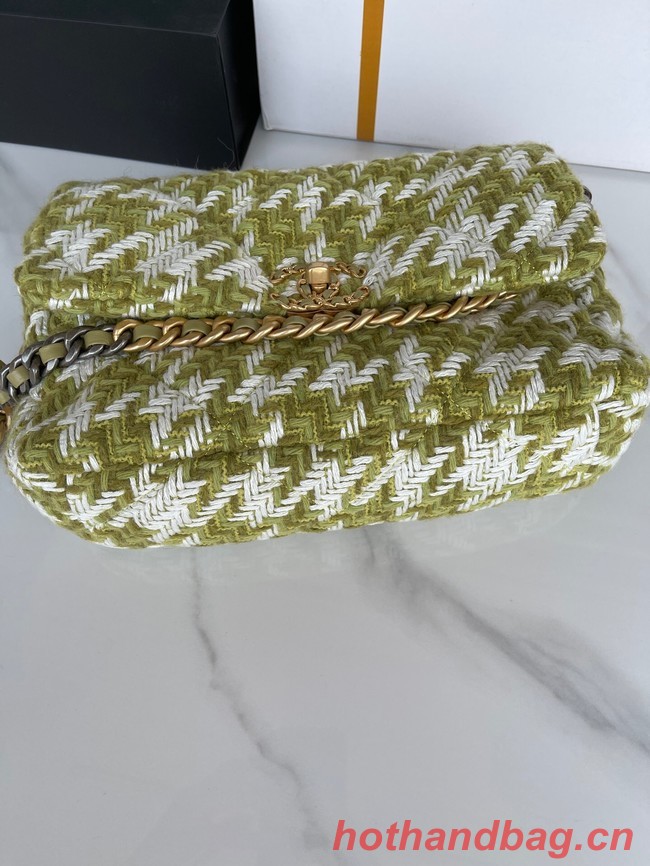 CHANEL 19 LARGE HANDBAG AS1161 Green & Ecru