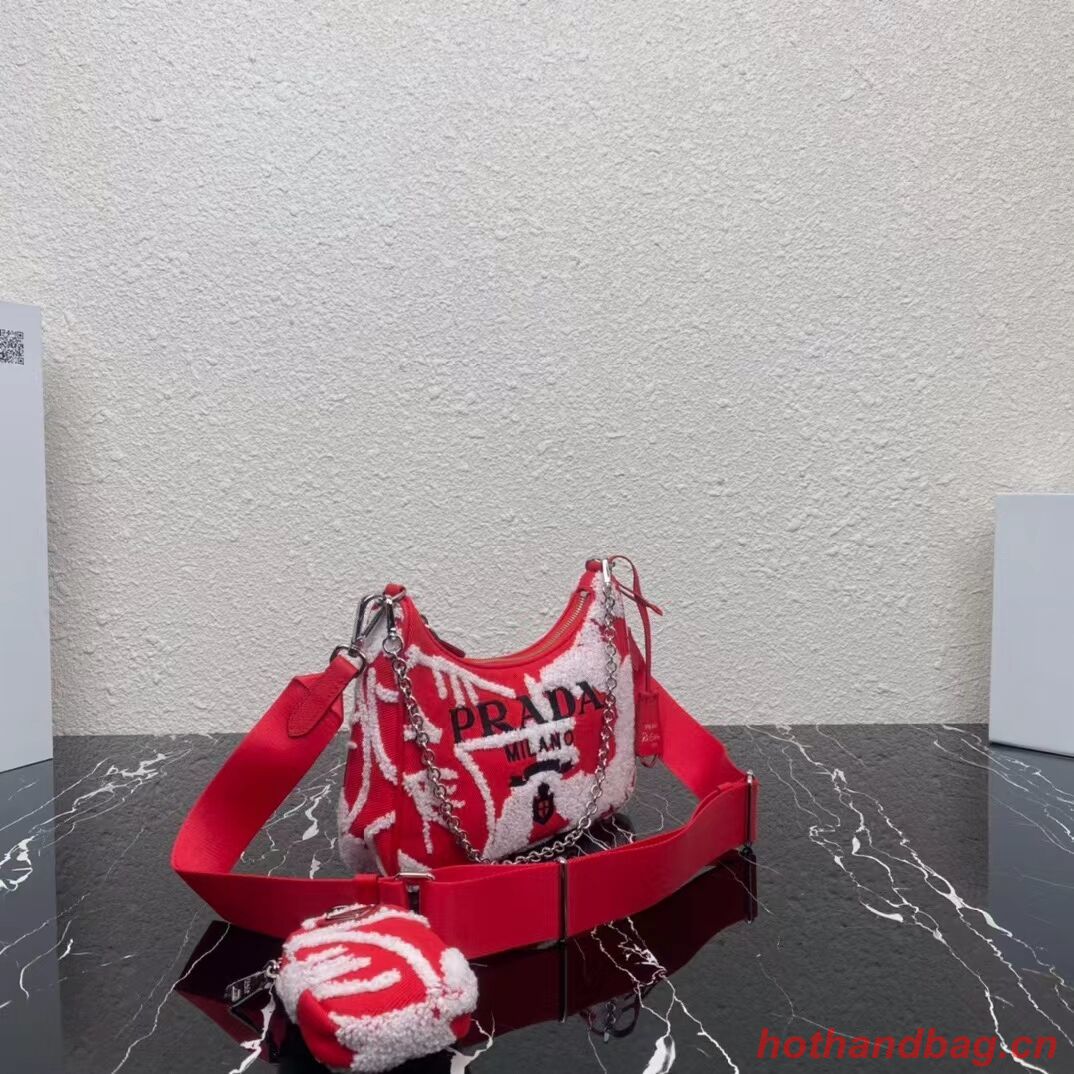 Prada Re-Edition 2006 embroidered drill shoulder bag 1BH204 red Prada Re-Edition 2006 embroidered drill shoulder bag 1BH204 red