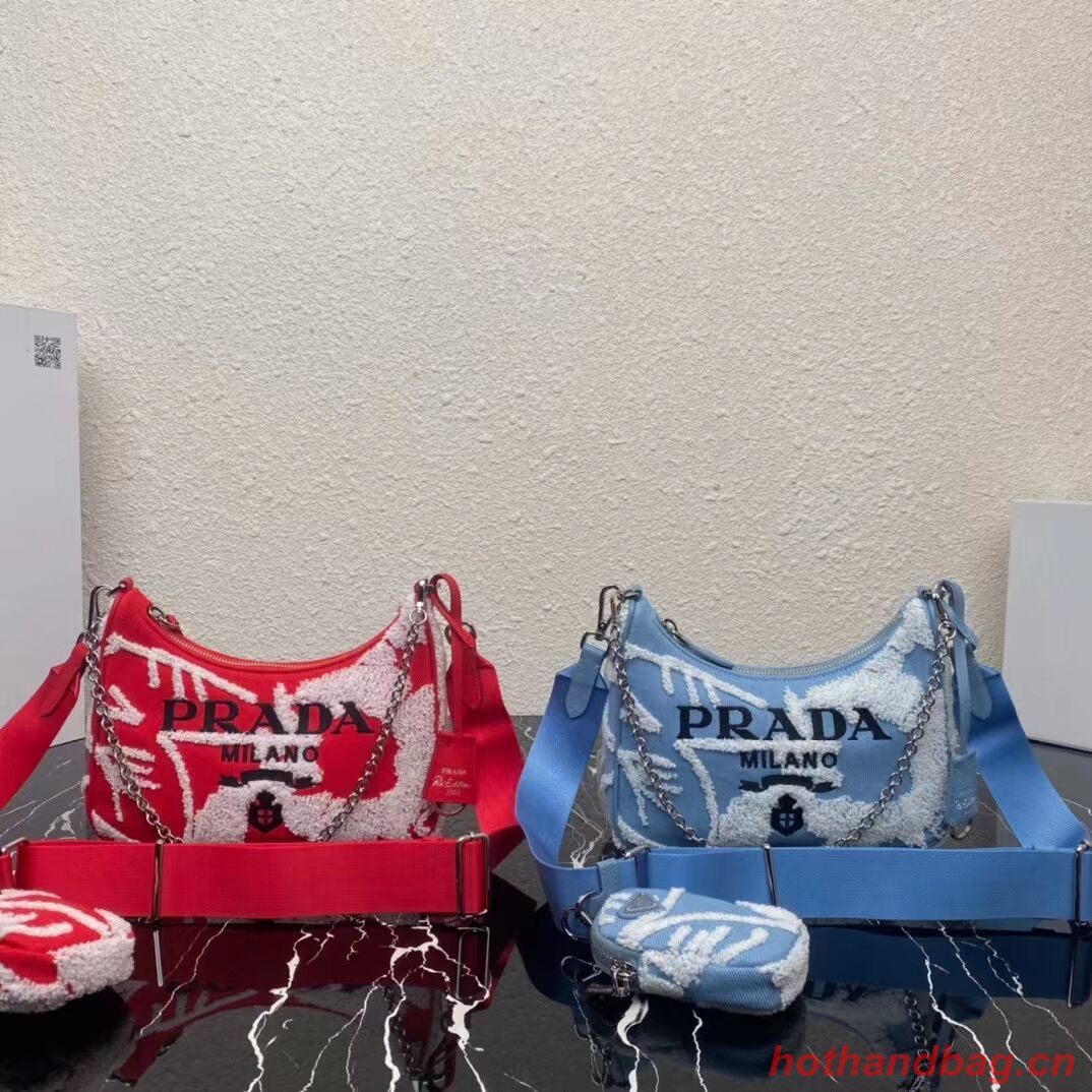 Prada Re-Edition 2006 embroidered drill shoulder bag 1BH204 red Prada Re-Edition 2006 embroidered drill shoulder bag 1BH204 red