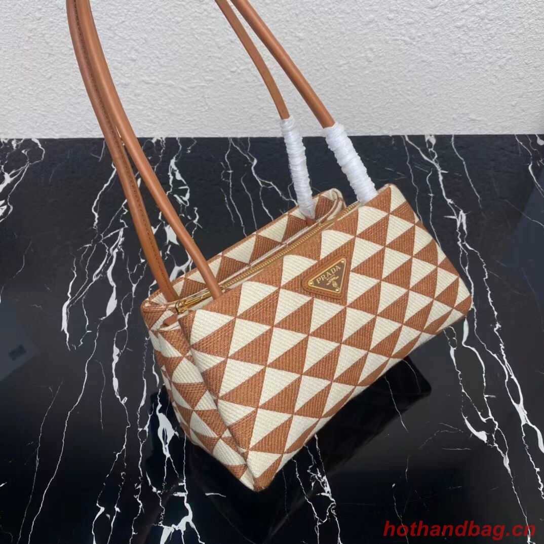 Prada Small embroidered fabric Symbole bag 1BA368 white&brown Prada Small embroidered fabric Symbole bag 1BA368 white&brown