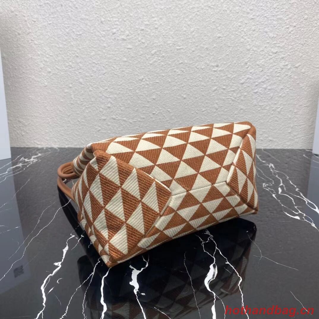 Prada Small embroidered fabric Symbole bag 1BA368 white&brown Prada Small embroidered fabric Symbole bag 1BA368 white&brown