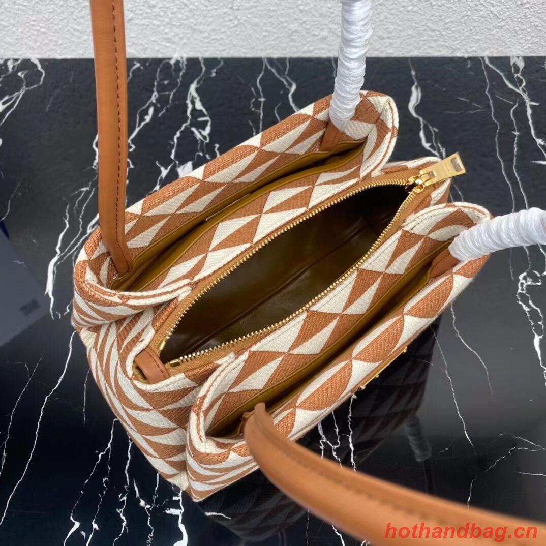 Prada Small embroidered fabric Symbole bag 1BA368 white&brown Prada Small embroidered fabric Symbole bag 1BA368 white&brown