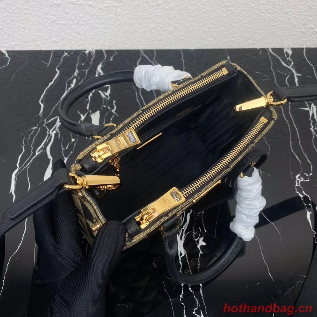 Prada Galleria embroidered jacquard fabric mini bag 1BA906 black Prada Galleria embroidered jacquard fabric mini bag 1BA906 black