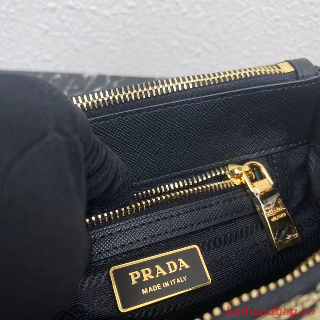 Prada Galleria embroidered jacquard fabric mini bag 1BA906 black Prada Galleria embroidered jacquard fabric mini bag 1BA906 black