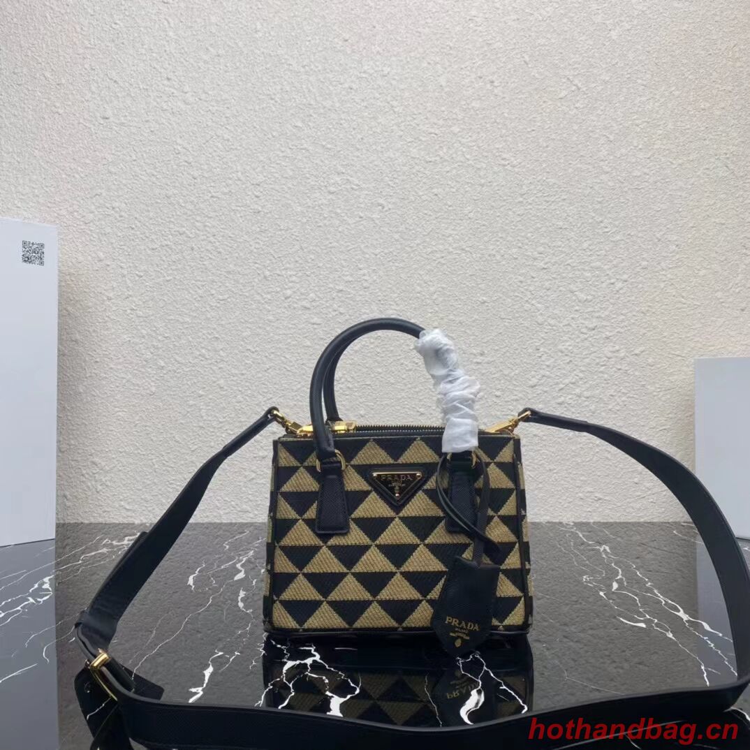 Prada Galleria embroidered jacquard fabric mini bag 1BA906 black Prada Galleria embroidered jacquard fabric mini bag 1BA906 black