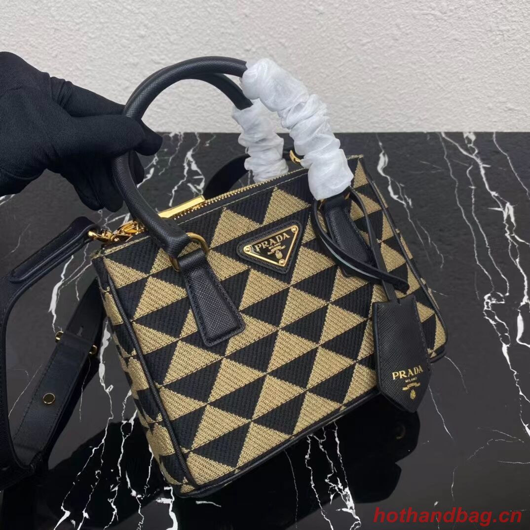 Prada Galleria embroidered jacquard fabric mini bag 1BA906 black Prada Galleria embroidered jacquard fabric mini bag 1BA906 black