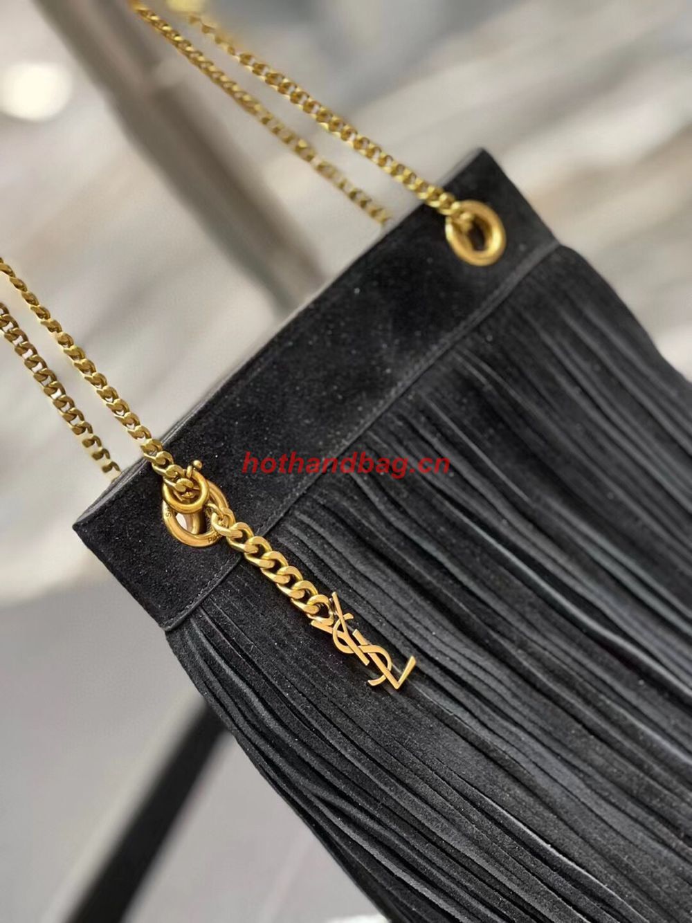 SAINT LAURENT SMALL CHAIN BAG IN LIGHT SUEDE WITH FRINGES 683378 BLACK SAINT LAURENT SMALL CHAIN BAG IN LIGHT SUEDE WITH FRINGES 683378 BLACK