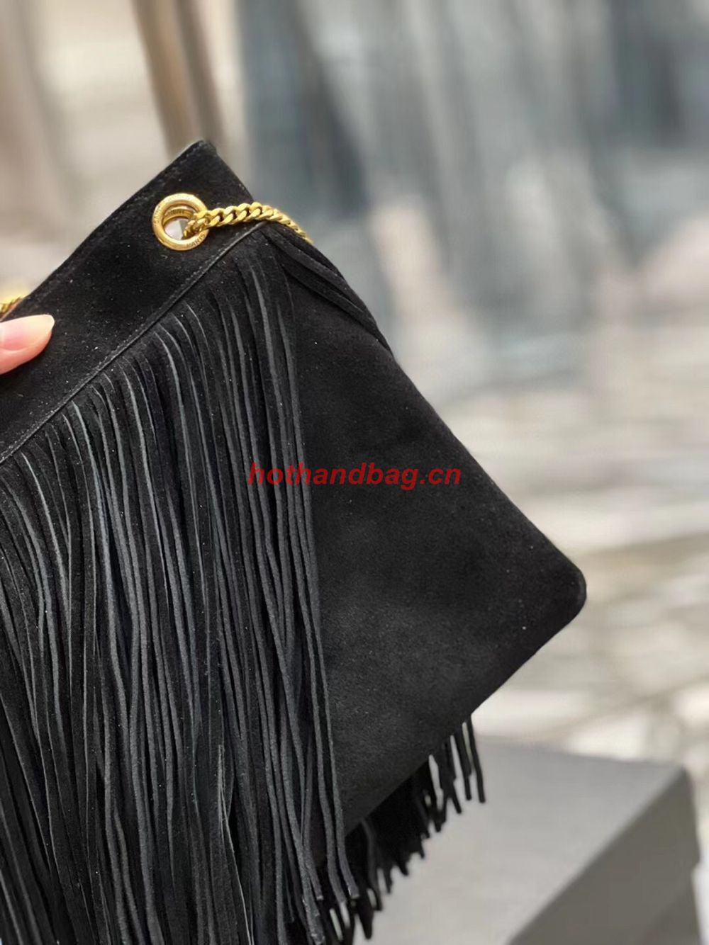 SAINT LAURENT SMALL CHAIN BAG IN LIGHT SUEDE WITH FRINGES 683378 BLACK SAINT LAURENT SMALL CHAIN BAG IN LIGHT SUEDE WITH FRINGES 683378 BLACK