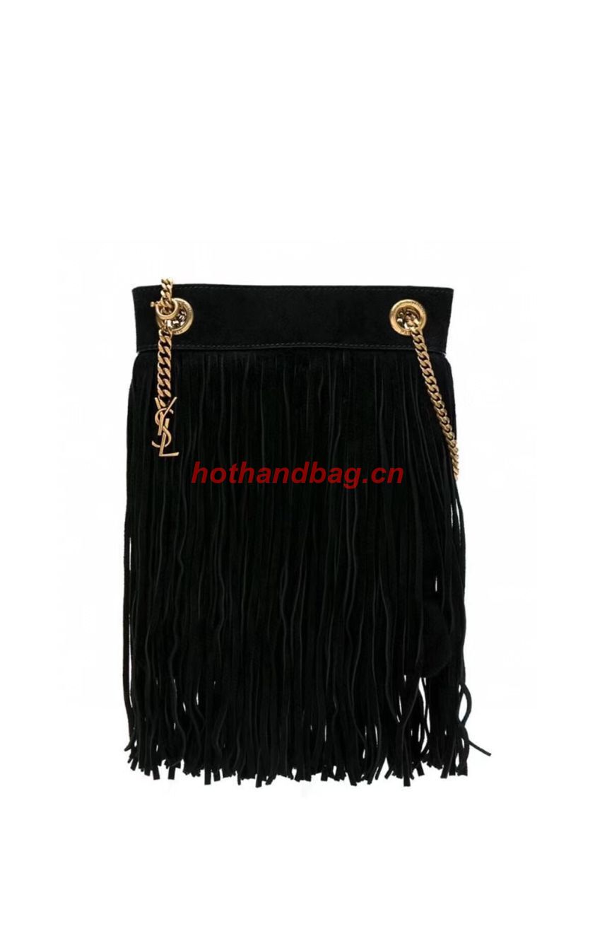 SAINT LAURENT SMALL CHAIN BAG IN SMOOTH LEATHER WITH FRINGES 683378 BLACK SAINT LAURENT SMALL CHAIN BAG IN SMOOTH LEATHER WITH FRINGES 683378 BLACK