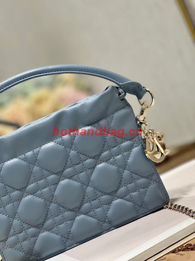 LADY DIOR TOP HANDLE DRAWSTRING MINI BAG Scarlet skyblue Cannage Lambskin S0981ON