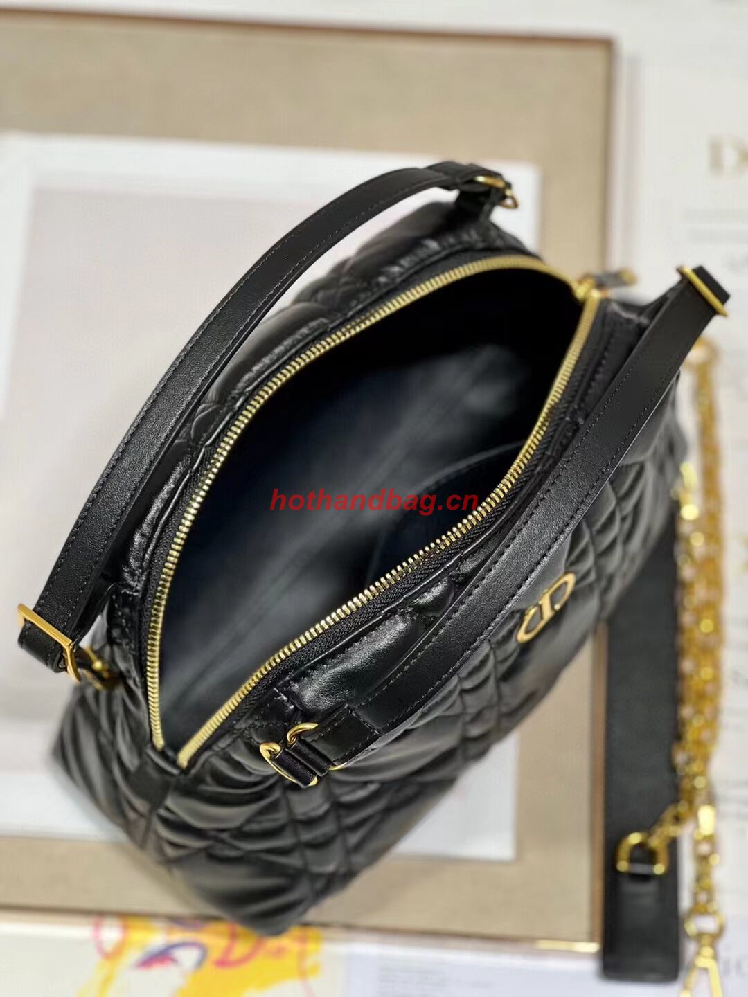 LADY DIOR TOP HANDLE SMALL BAG Latte Cannage Lambskin C0656 BLACK LADY DIOR TOP HANDLE SMALL BAG Latte Cannage Lambskin C0656 BLACK