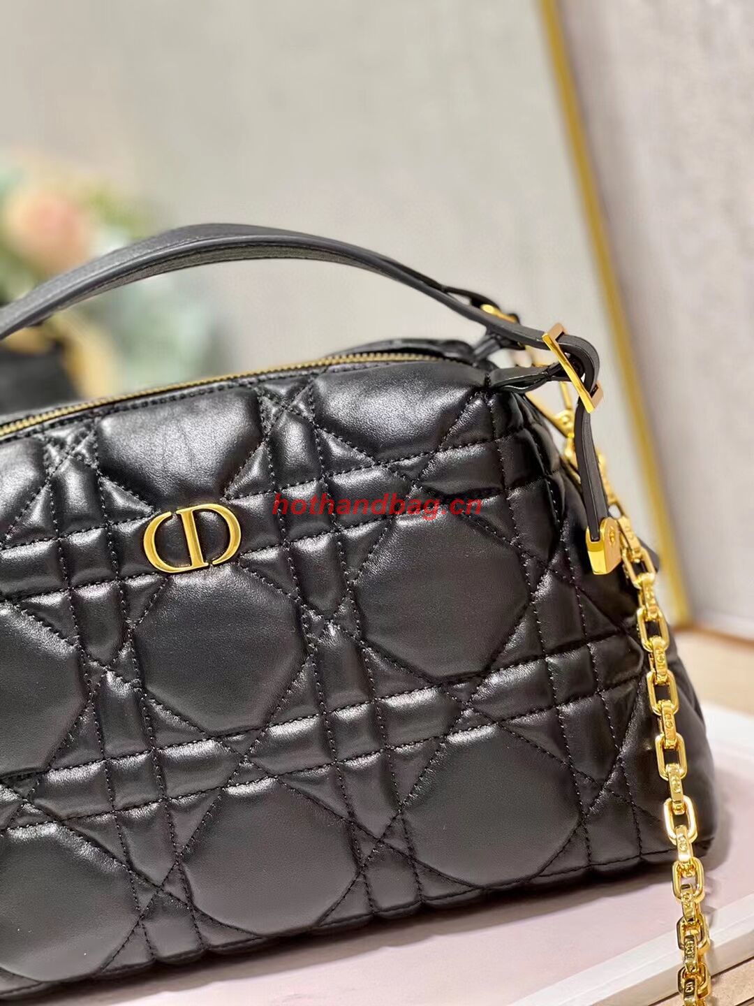 LADY DIOR TOP HANDLE SMALL BAG Latte Cannage Lambskin C0656 BLACK LADY DIOR TOP HANDLE SMALL BAG Latte Cannage Lambskin C0656 BLACK