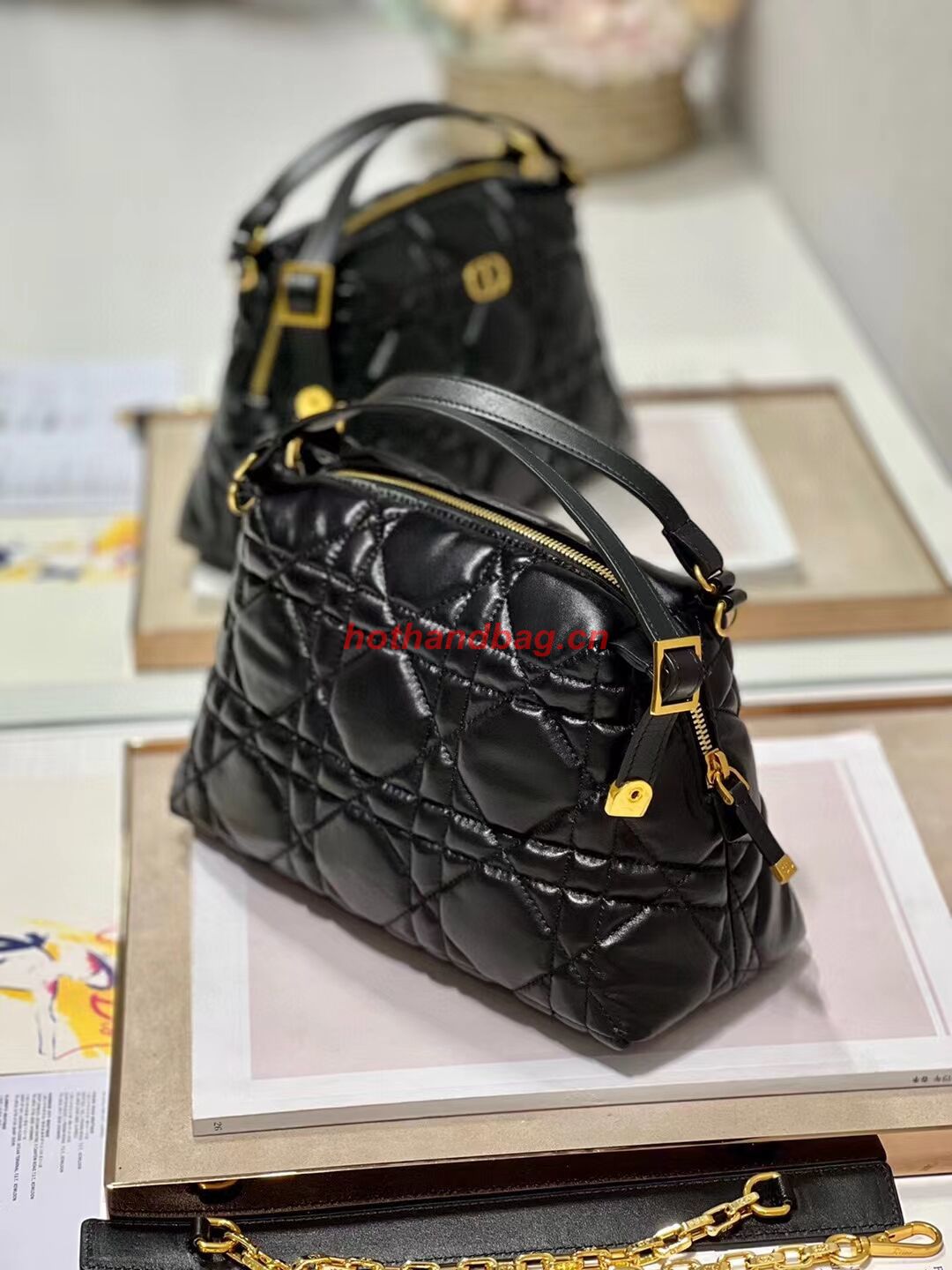 LADY DIOR TOP HANDLE SMALL BAG Latte Cannage Lambskin C0656 BLACK LADY DIOR TOP HANDLE SMALL BAG Latte Cannage Lambskin C0656 BLACK