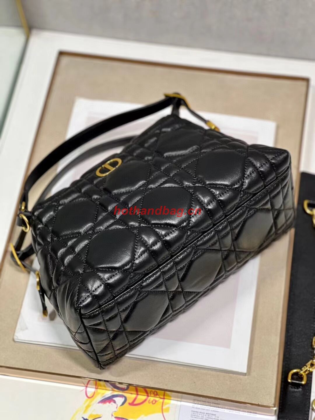 LADY DIOR TOP HANDLE SMALL BAG Latte Cannage Lambskin C0656 BLACK LADY DIOR TOP HANDLE SMALL BAG Latte Cannage Lambskin C0656 BLACK