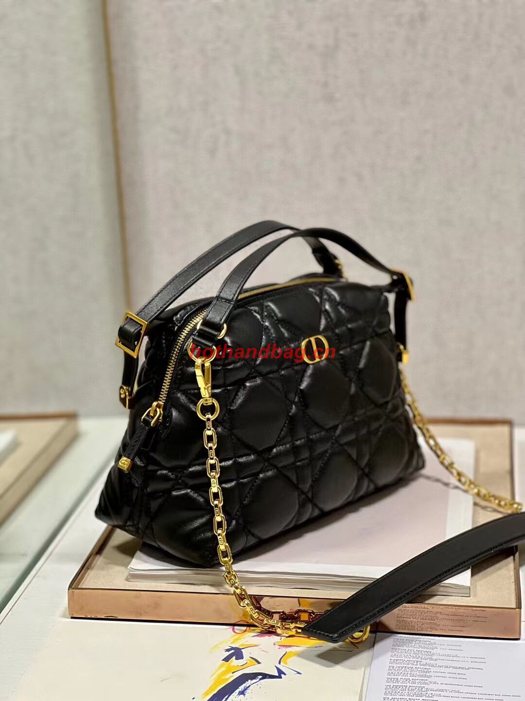 LADY DIOR TOP HANDLE SMALL BAG Latte Cannage Lambskin C0656 BLACK LADY DIOR TOP HANDLE SMALL BAG Latte Cannage Lambskin C0656 BLACK
