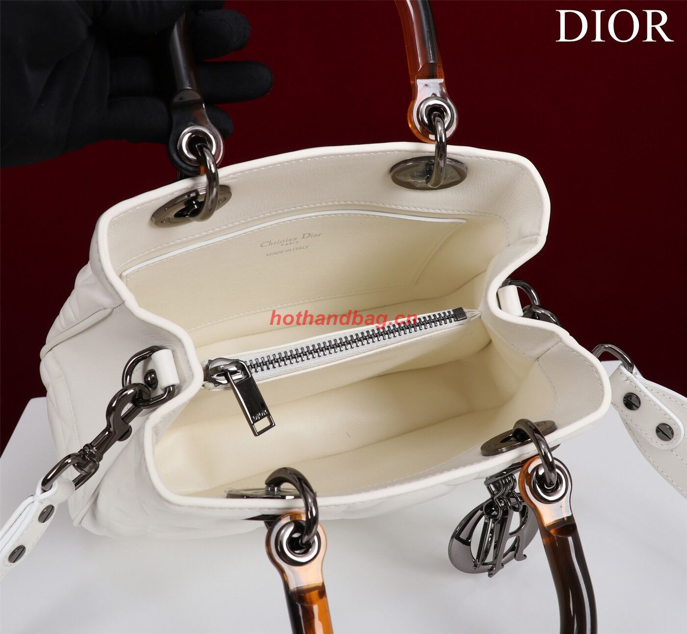 LADY DIOR TOP HANDLE SMALL BAG Latte Cannage Lambskin C0963 WHITE LADY DIOR TOP HANDLE SMALL BAG Latte Cannage Lambskin C0963 WHITE
