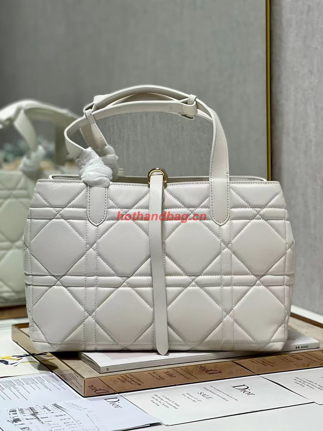 DIOR TOP HANDLE MEDIUM BAG Latte Cannage Lambskin C0089 WHITE&GOLD DIOR TOP HANDLE MEDIUM BAG Latte Cannage Lambskin C0089 WHITE&GOLD