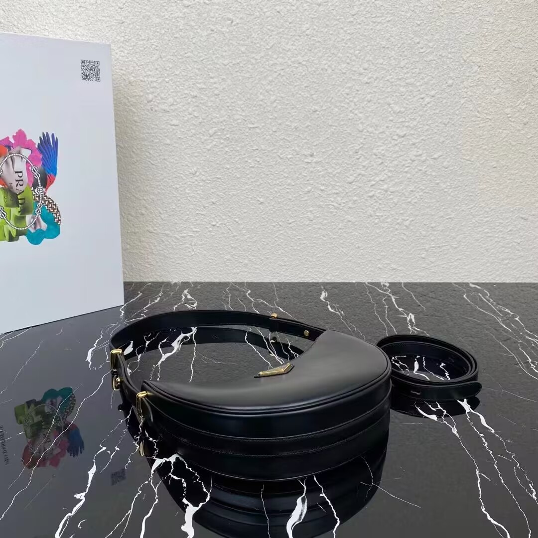 Prada leather shoulder bag 1BC194 black Prada leather shoulder bag 1BC194 black