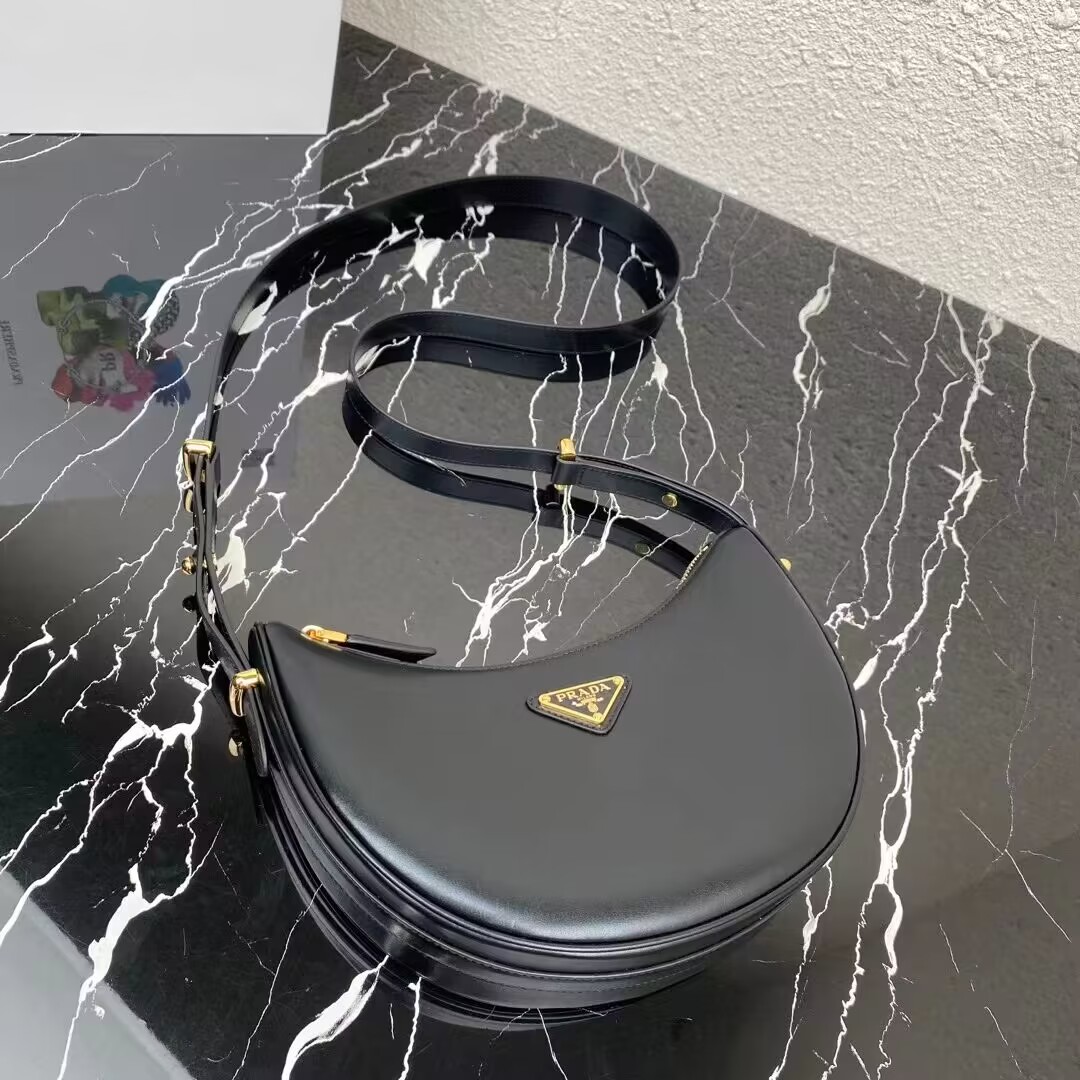 Prada leather shoulder bag 1BC194 black Prada leather shoulder bag 1BC194 black