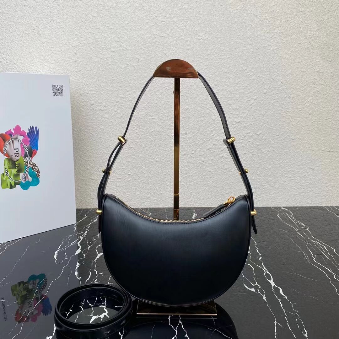 Prada leather shoulder bag 1BC194 black Prada leather shoulder bag 1BC194 black