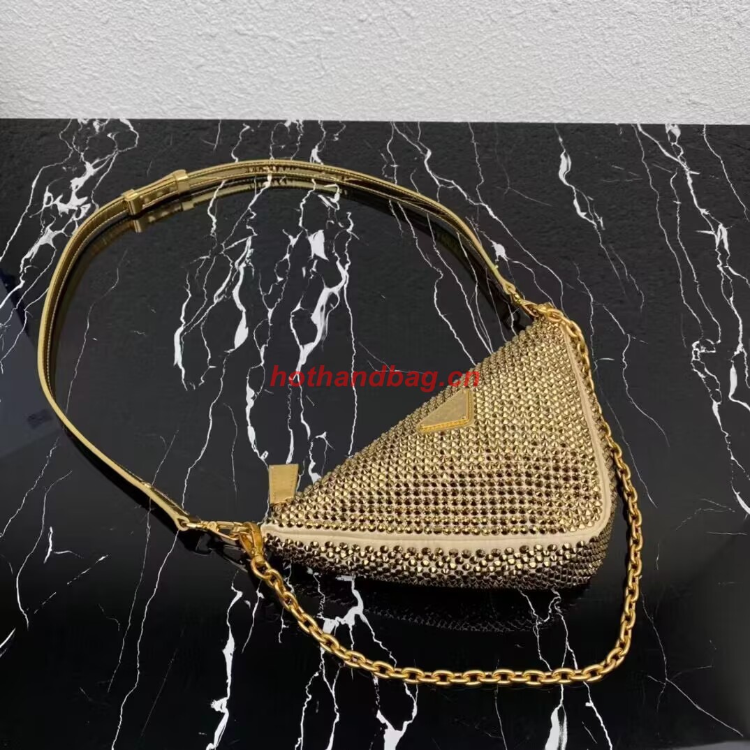Prada Crystal-studded satin pouch 1NQ044 gold Prada Crystal-studded satin pouch 1NQ044 gold