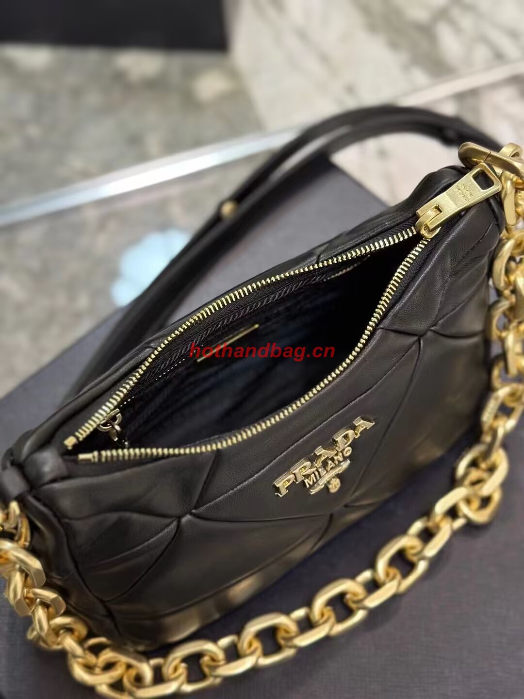 Prada leather shoulder bag 1BH117 black Prada leather shoulder bag 1BH117 black